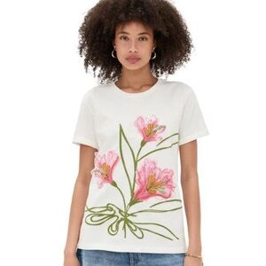Agua Bendita White Gea 2 Chroma Tee with Pink Floral Embroidery